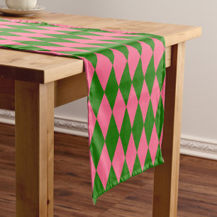 Pink Green Harlequin Checkered Design  Short Table Runner