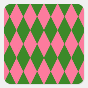 Pink Green Harlequin Checkered Design Square Sticker