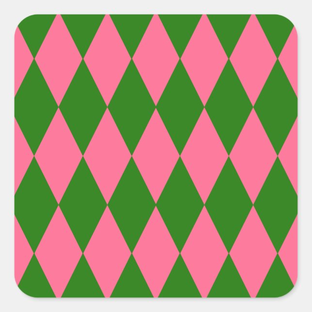 Pink Green Harlequin Checkered Design  Square Sticker (Front)