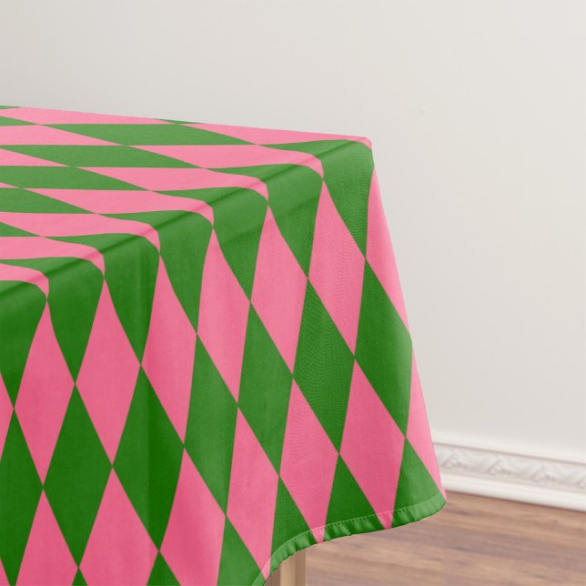 Pink Green Harlequin Checkered Design  Tablecloth (Creator Uploaded)