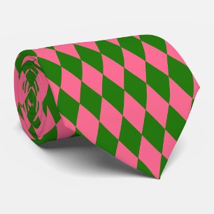 Pink Green Harlequin Checkered Design Tie