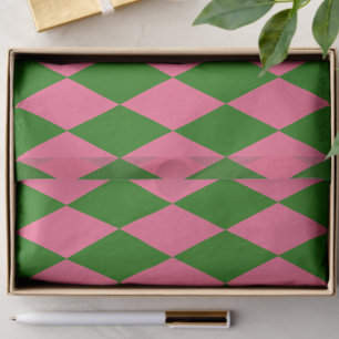 Pink Green Harlequin Checkered Design Tissue Paper