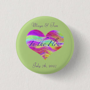 Pink Green Heart  1 Inch Round Button