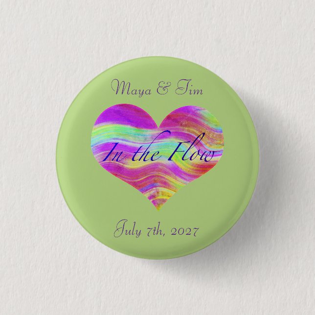 Pink Green Heart  1 Inch Round Button (Front)