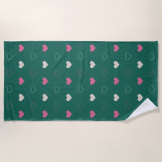Pink & Green Heart Seamless Pattern Cute Minimal Beach Towel