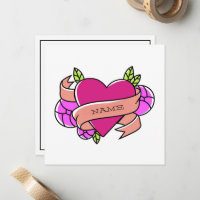 Pink Green Heart Tattoo Add Custom Name Black
