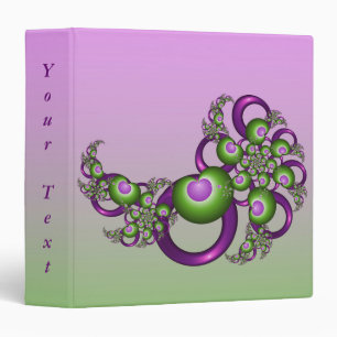 Pink Green Hearts Modern Abstract Fractal Art Text Binder