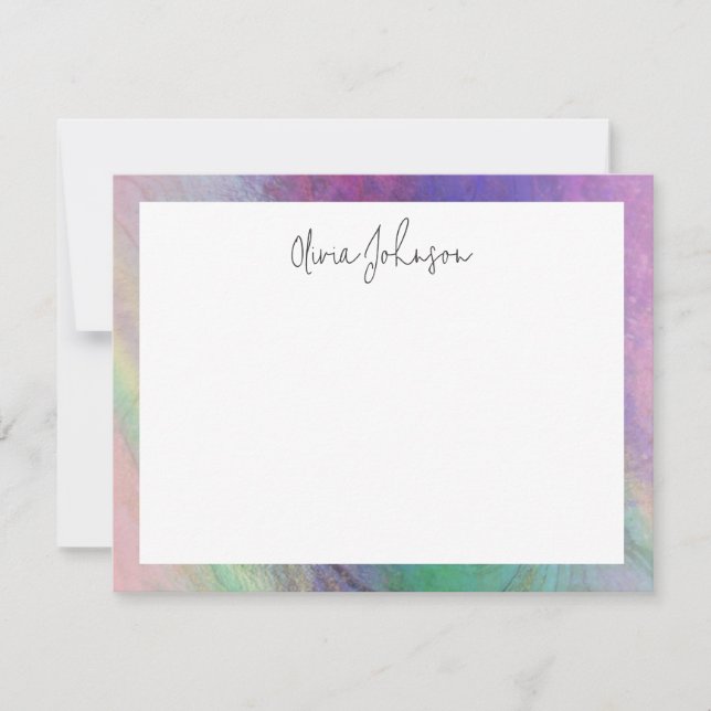 Pink Green Holographic Modern Flat Note Card (Front)