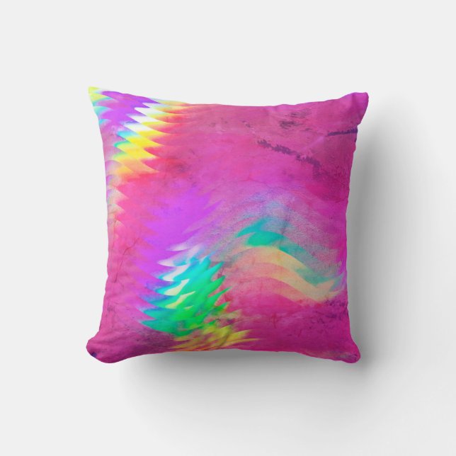Pink & Green Holographic Print Throw Pillow (Front)