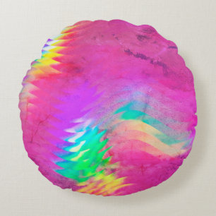 Pink & Green Holographic Round Pillow