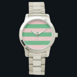 Pink & Green Horizontal Stripe | Any Size | Custom Watch<br><div class="desc">We hope you love this adorable customizable design. It is handmade, and features a cute Pink & Green Horizontal Striped pattern. It comes in lots of other unique colour combinations, and can be customized using the “Customize It” button; to add text, make any changes of your choice, or use the...</div>