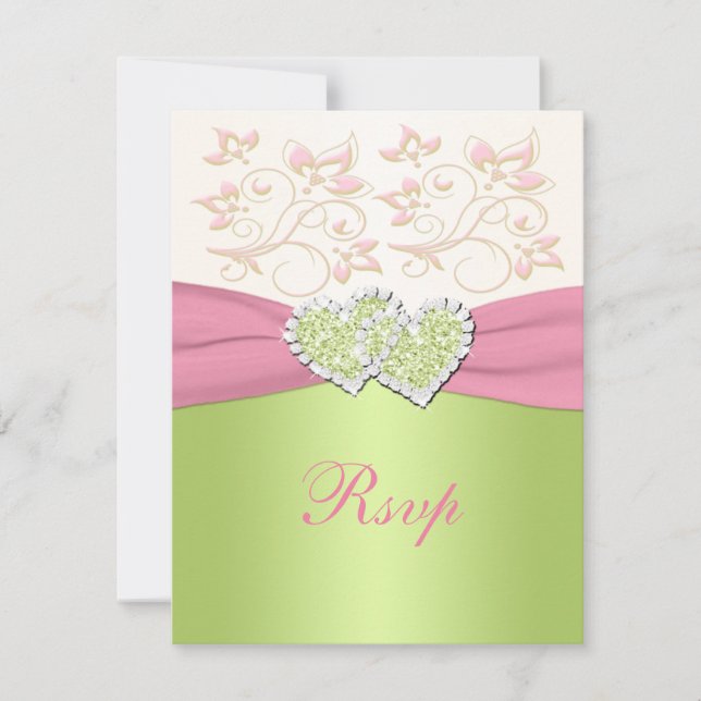 Pink Green Ivory Floral joint Coeurs carte RSVP (Devant)