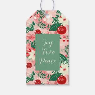 Pink Green Joy Love Peace Floral Christmas Gift Tags