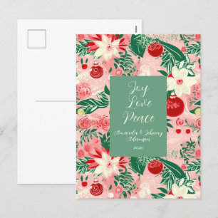 Pink Green Joy Love Peace Floral Post Card