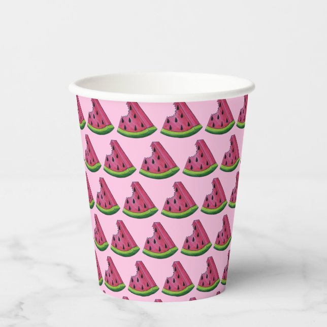 Pink Green Juicy Watermelon Melon Slice Fruit Paper Cups (Front)