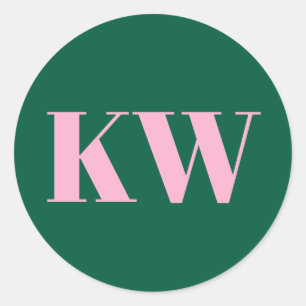 Pink Green Large Monogrammed Initial Personalized Classic Round Sticker