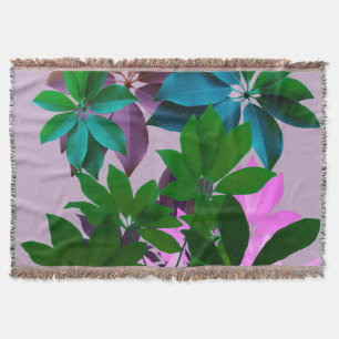 Pink, Green Leaves Pattern Throw Blanket