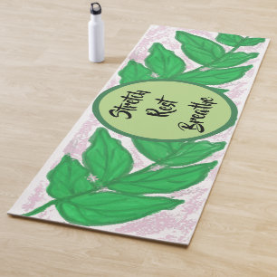 Pink Green Leaves Stretch Rest Breathe Yoga Mat