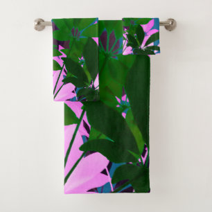 Pink & Green Leaves Towel Set