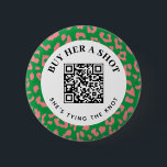 Pink Green Leopard Bachelorette Party QR Payment 2 Inch Round Button<br><div class="desc">A much safer way to let strangers, friends or family buy the bride-to-be a drink on her bachelorette night, this cute wearable button features editable text and a scannable QR code set up with a custom payment option. A preppy frame of pink and green leopard print is an eye-catching and...</div>