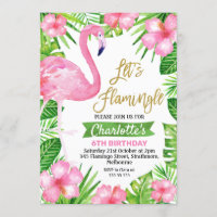 Pink Green Let's Flamingle Birthday Invitation