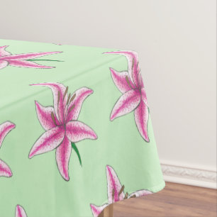Pink Green Lily Flower Floral Garden Party Easter Tablecloth