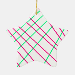 Pink Green Lines, Kids Art, Geometry Painting Ceramic Ornament
