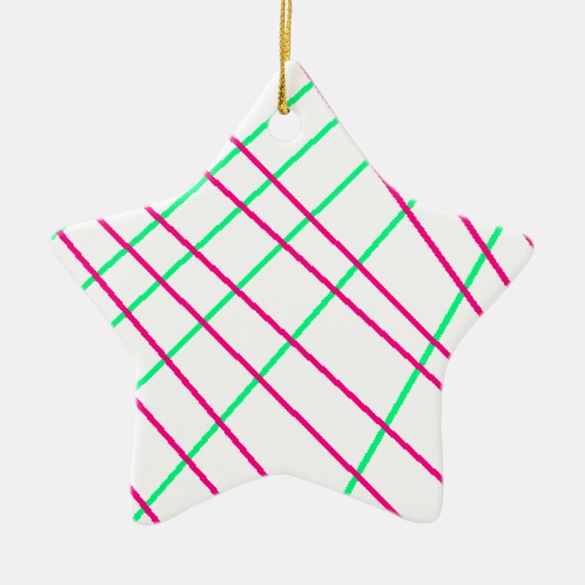 Pink Green Lines, Kids Art, Geometry Painting Ceramic Ornament (Front)
