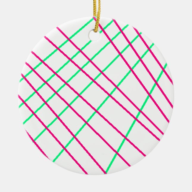 Pink Green Lines, Kids Art, Geometry Painting Ceramic Ornament (Front)