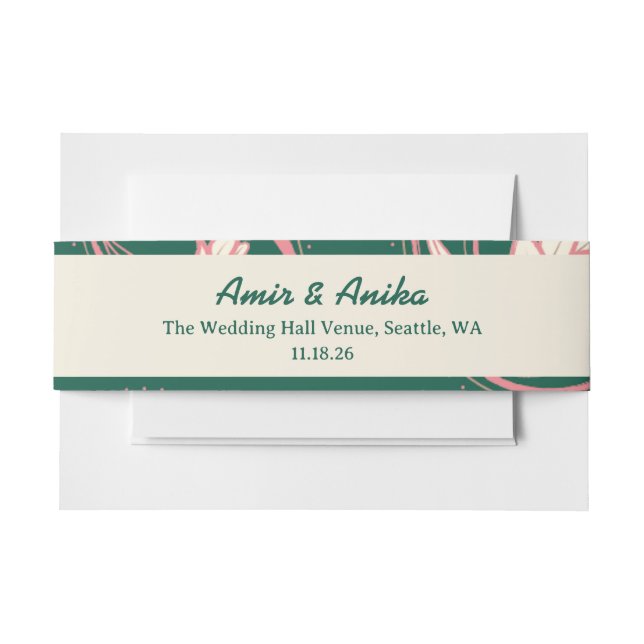 Pink Green Lotus Lanterns Indian Wedding Menu Invitation Belly Band (Front Example)