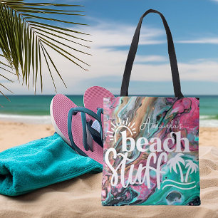 Pink & Green marble beach stuff personalized Tote Bag