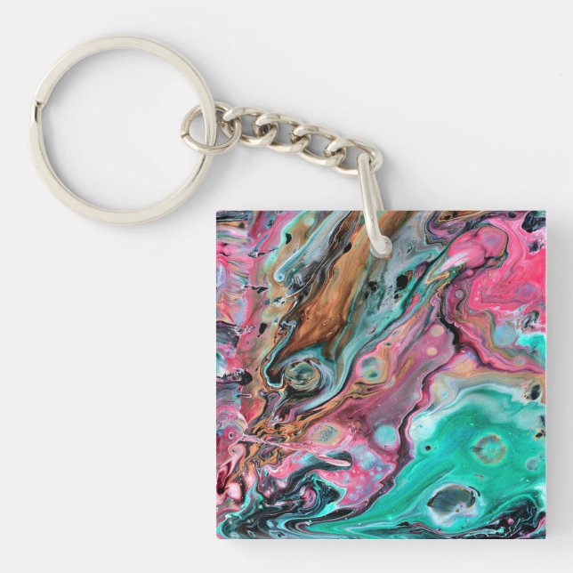 Pink & Green marble  Keychain (Front)