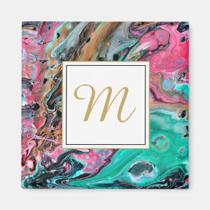Pink & Green marble monogram Magnet