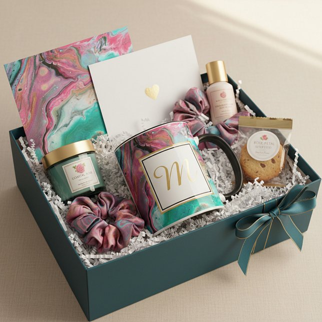 Pink & Green marble monogram Mug (Creator Uploaded)