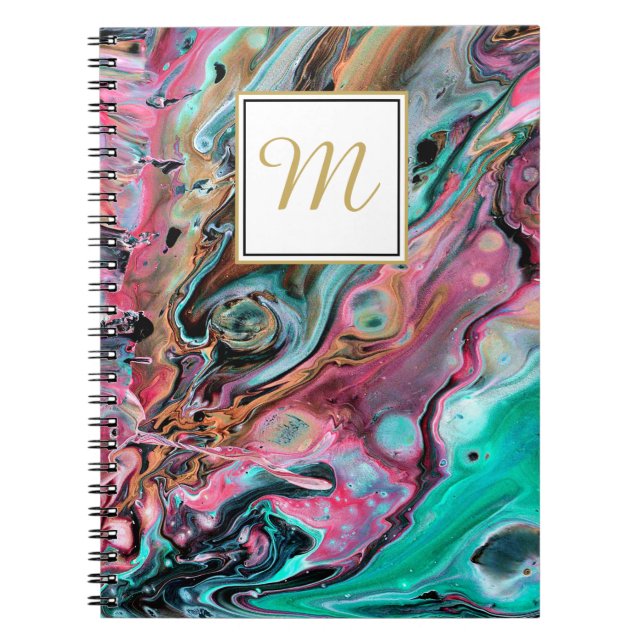 Pink & Green marble  monogram Notebook (Front)