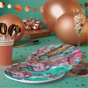 Pink & Green marble Paper Plate