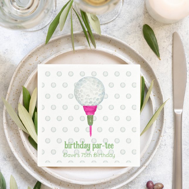 Pink Green Masters Golf Birthday Party Invitations Napkin (Creator Uploaded)