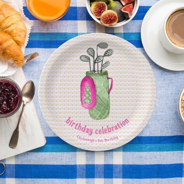 Pink Green Masters Golf Birthday Party Paper Plate (Creator Uploaded)