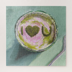 Pink Green Matcha Love Tea Art Modern Still Life B Jigsaw Puzzle