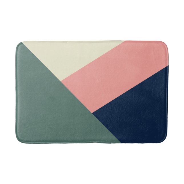 Pink & green modern minimal abstract geometric bath mat (Front)