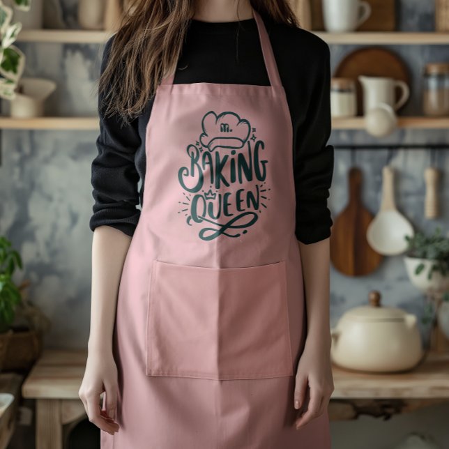 Pink Green Monogram Baking Queen Mothers Gift Apron (Creator Uploaded)