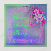 Pink Green Neon Grunge Butterfly Sweet 16 Birthday