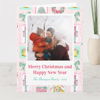 Pink & Green Nutcracker Custom Christmas Photo  Card