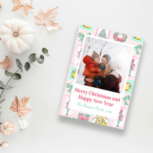 Pink & Green Nutcracker Custom Christmas Photo  Holiday Card