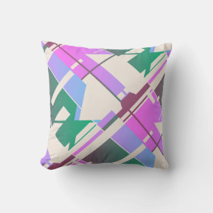 Pink Green on Beige Diagonal Abstract Art MCM Look Throw Pillow