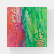 Pink Green Orange Abstract Painting Paperweight