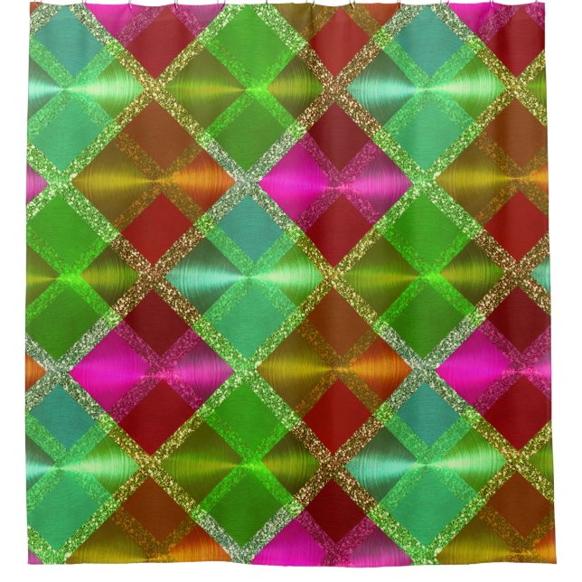 Pink Green Orange Glitter Plaid Design (Front)