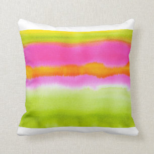 Pink Green Orange Watercolor Pillow