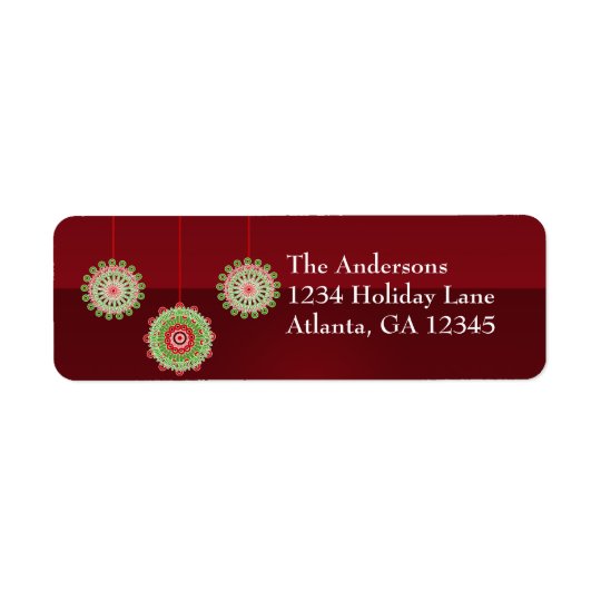 Pink & Green Ornaments Deep Burgundy Return Address Label