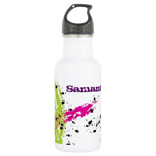 Pink Green Paint Splash Ink 32. oz. 532 Ml Water Bottle (Front)